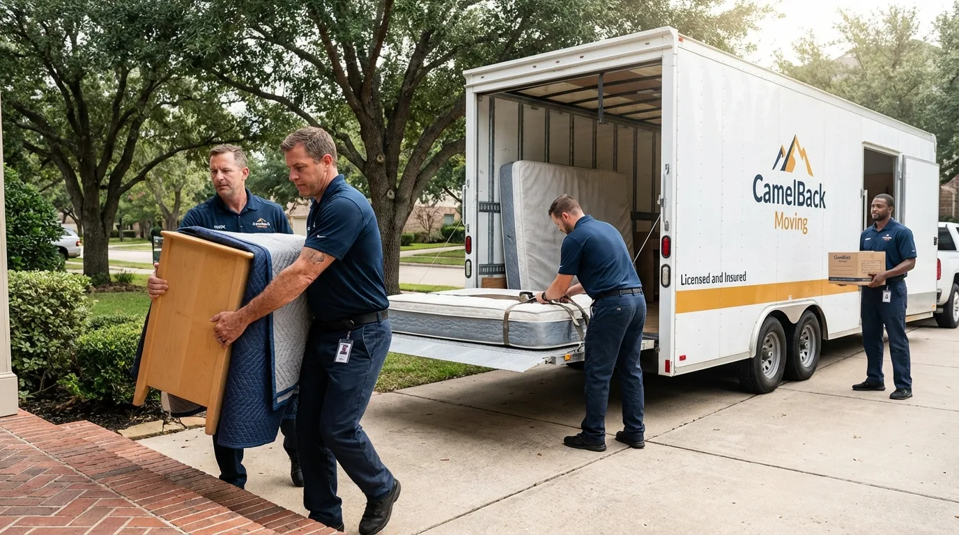 Crew loading residential truck for cross-state move from Lake Providence, LA