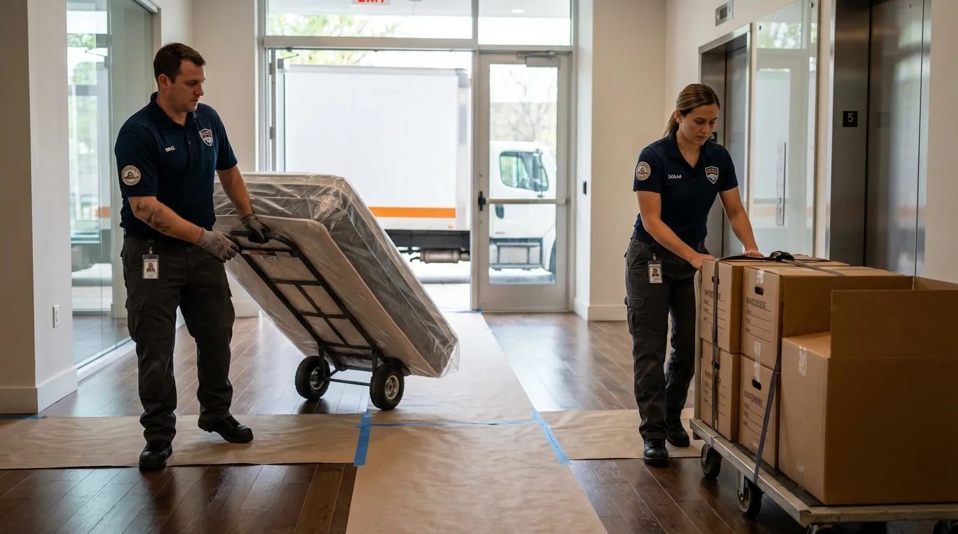 Professional apartment movers loading elevator in Lake Providence, LA