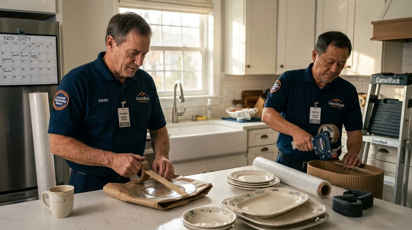 Professional crew packing kitchen dishware in Lake Providence, LA